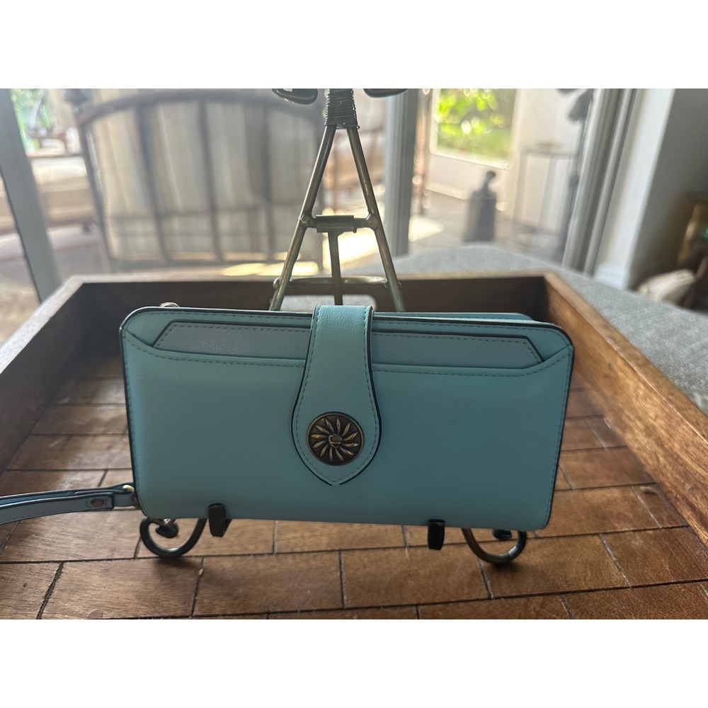 Travelambo RFID Blocking Large Clutch Wallet Light Blue Wristlet Organizer
